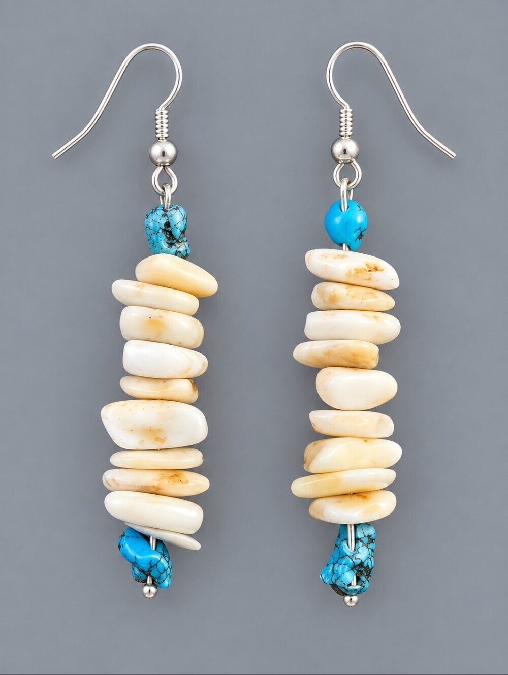 HANDMADE Puka Shell Turquoise Beach Sailor Dangle Hook Earrings
